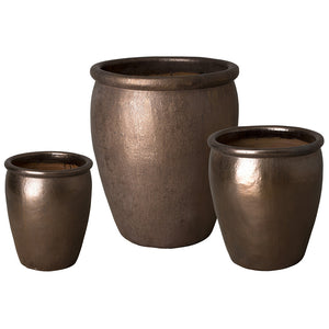 Large Round Planter with Rolled Edge – Metallic Brown