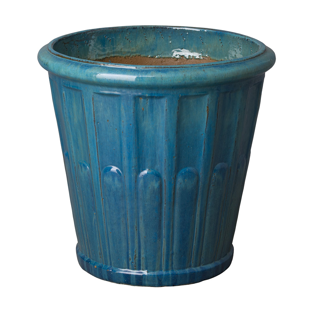 large rubber planter pots Large Round Fluted Planter with Rolled Edge – Teal