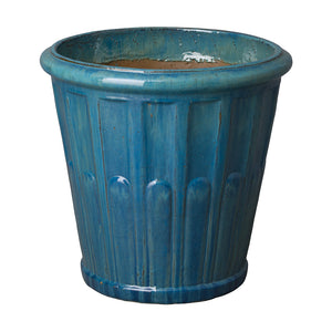 Large Round Fluted Planter with Rolled Edge – Teal