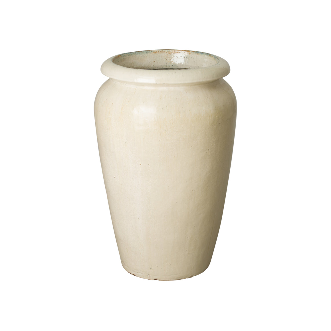 Tall Ceramic Planter with a Distressed Cream Glaze