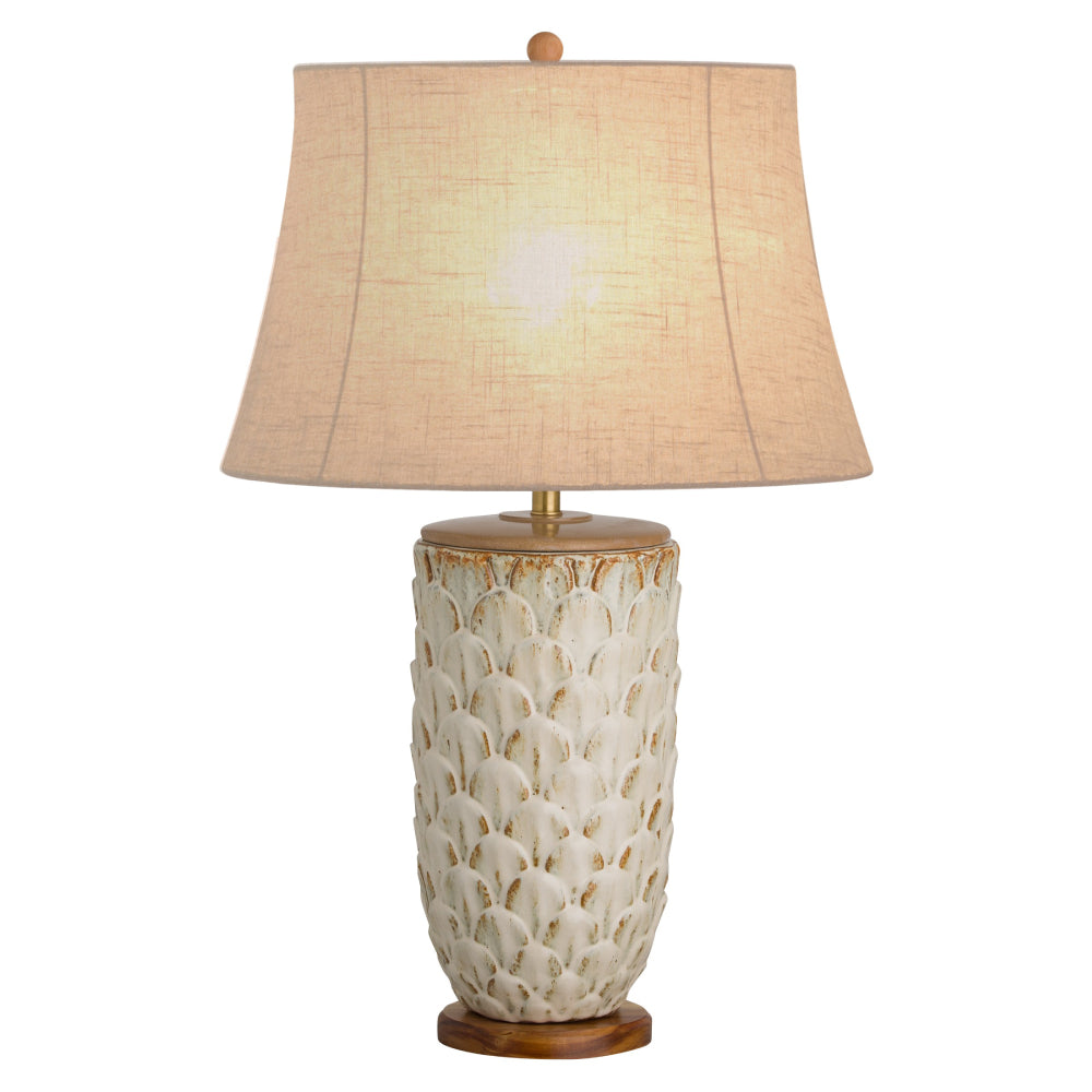 Ceramic Pinecone Table Lamp with Jute Shade – Antique White Glaze