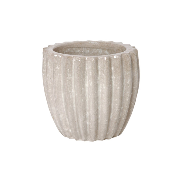 Ridged Round Ceramic Pot in Stone Gray– Small - Scenario Home