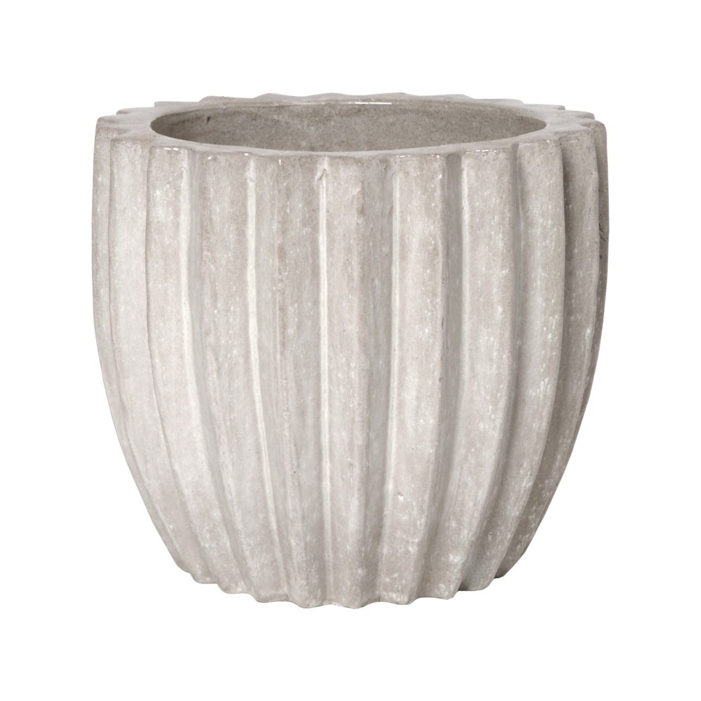 Ridged Round Ceramic Pot in Stone Gray – Large - Scenario Home