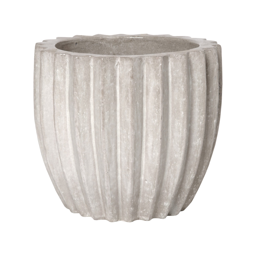 Ridged Round Ceramic Pot in Stone Gray – Large