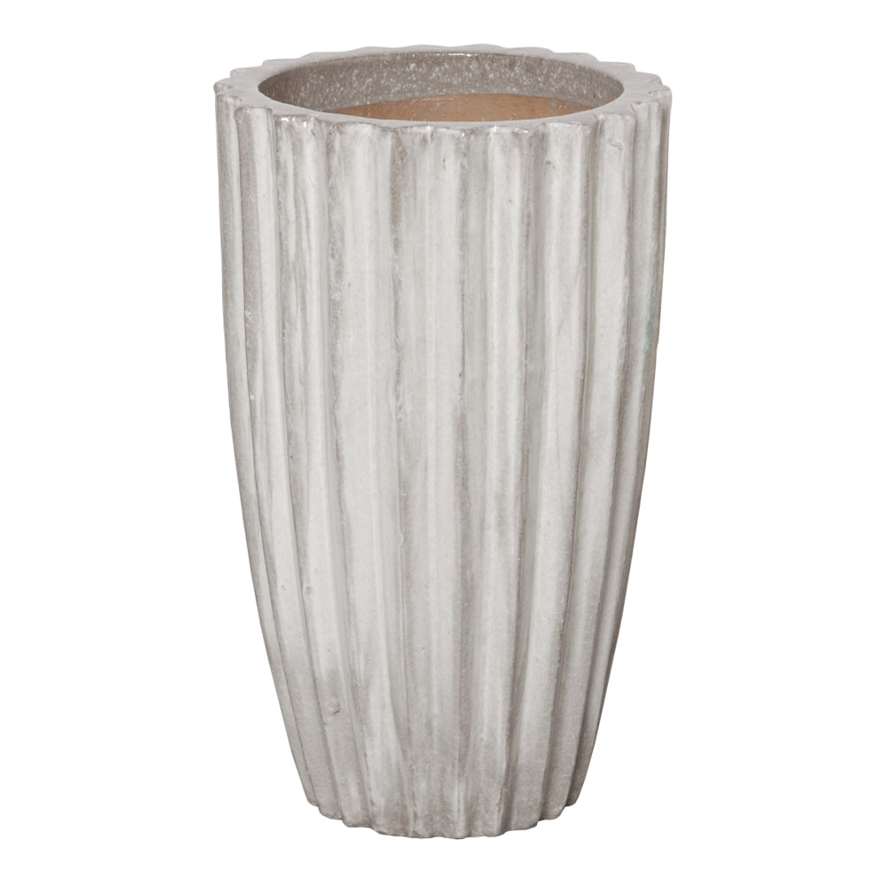 ridged plant pot Tall Round Ridged Round Ceramic Pot in Stone Gray – Large