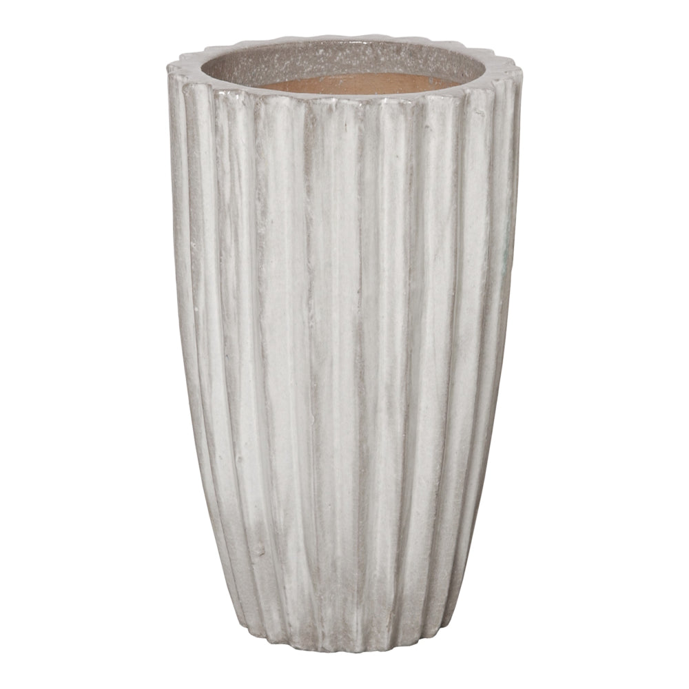 Tall Round Ridged Round Ceramic Pot in Stone Gray – Large