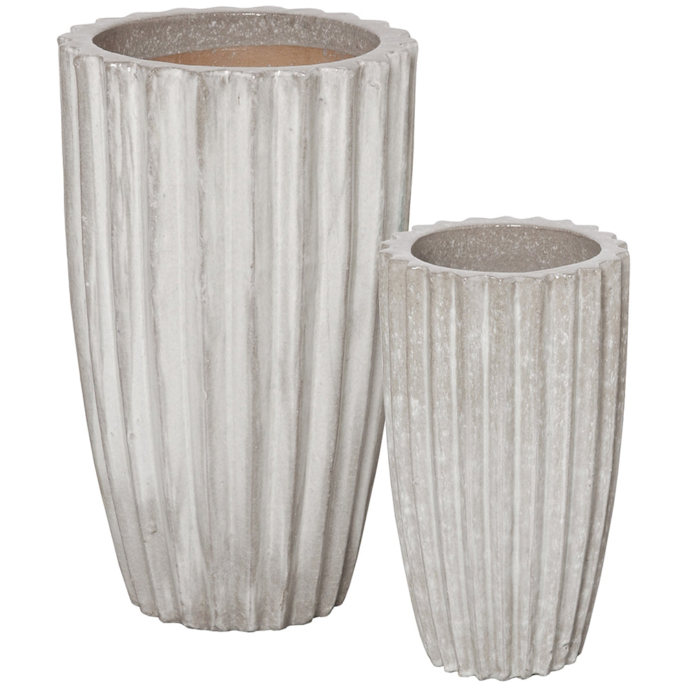 grey ceramic pots for plants Tall Round Ridged Ceramic Planters - Antique White & Grey (set of 2)