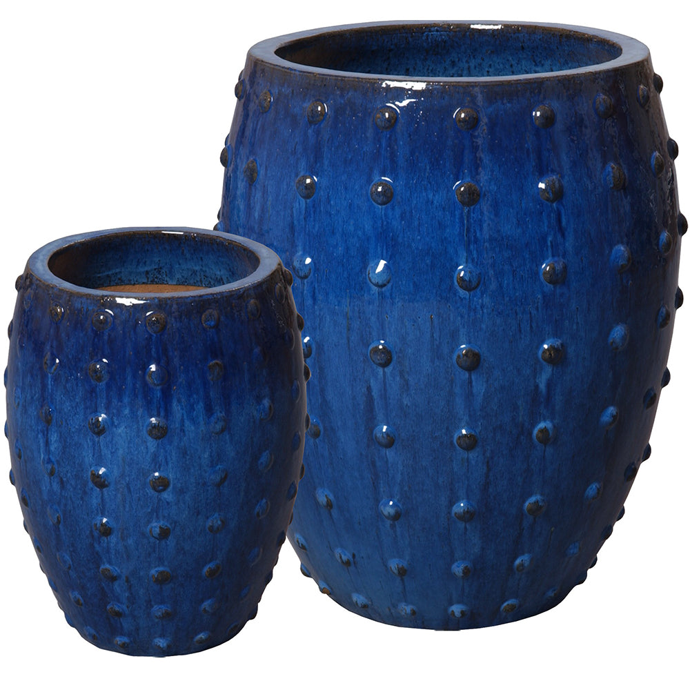 royal blue plant pots Studded Round Ceramic Planters - Royal Blue (set of 2)