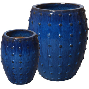 Studded Round Ceramic Planters - Royal Blue (set of 2)
