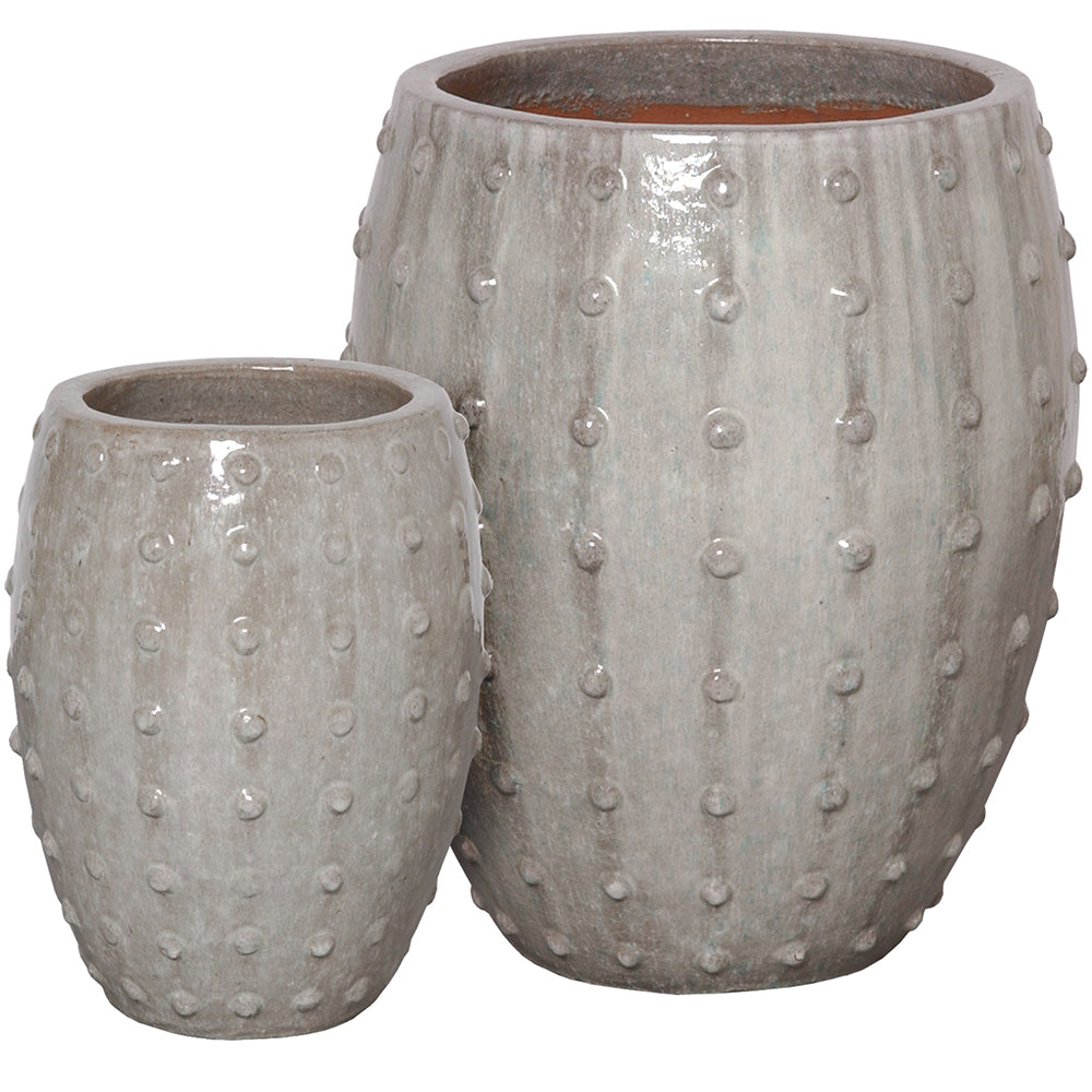 grey ceramic outdoor plant pots Studded Round Ceramic Planters - Grey (set of 2)