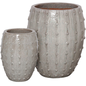 Studded Round Ceramic Planters - Grey (set of 2)