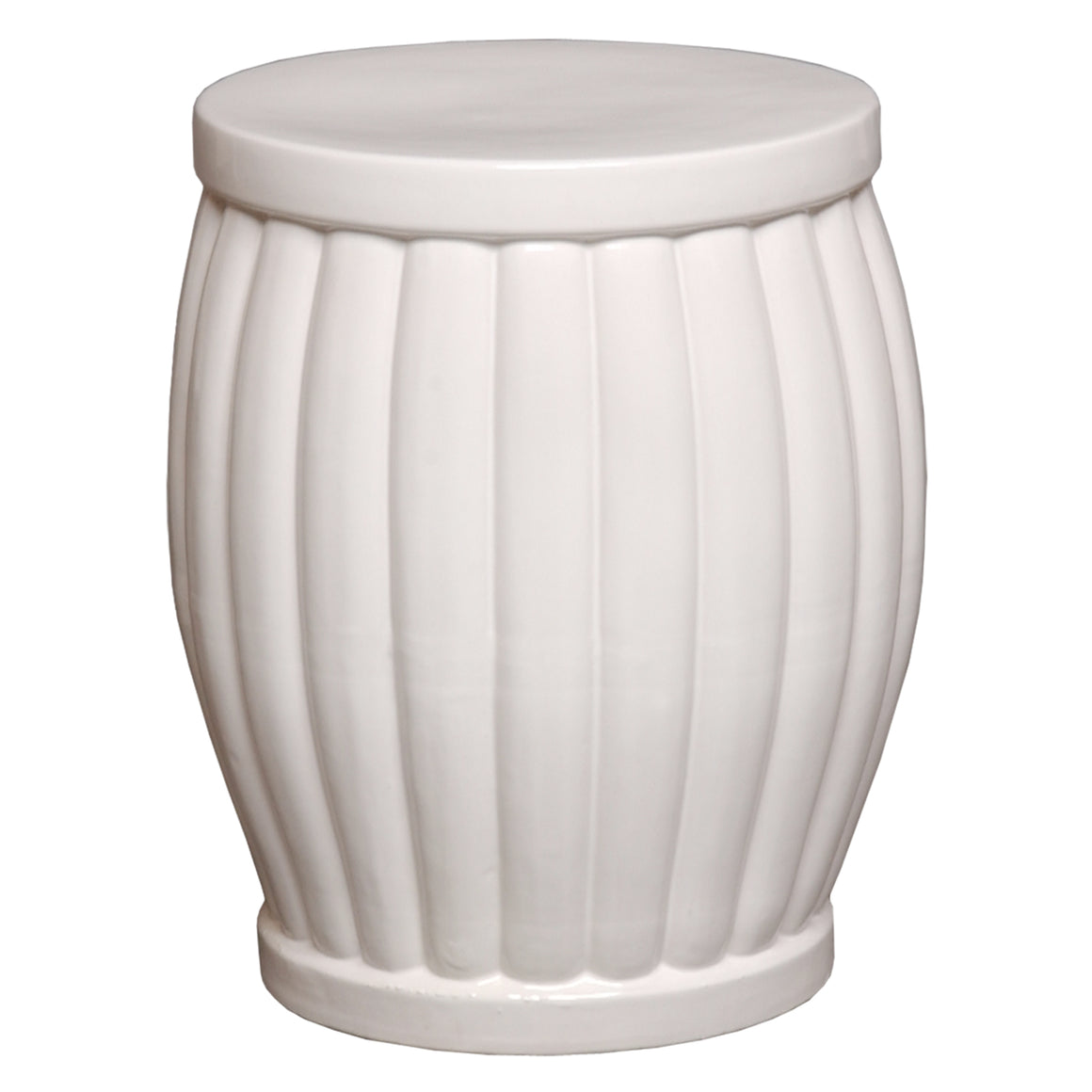 Large Fluted Garden Stool/Table with a White Glaze