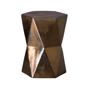 Faceted Hexagon Garden Stool – Metallic Gold Glaze
