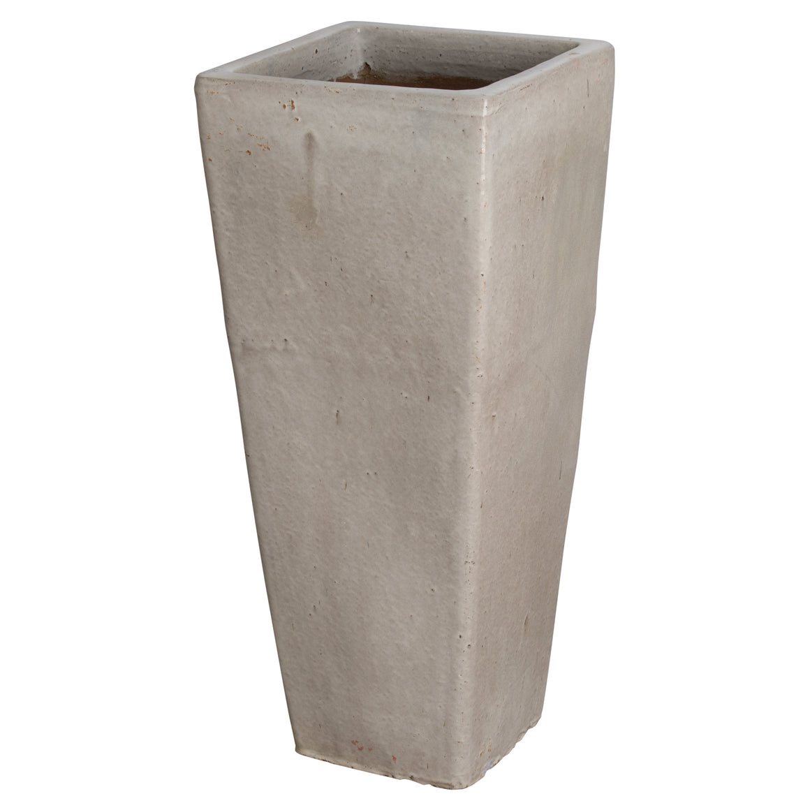 Tall Square Planter with Distressed White Glaze – Large