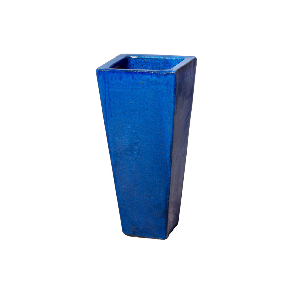 Tall Square Blue Ceramic Planter