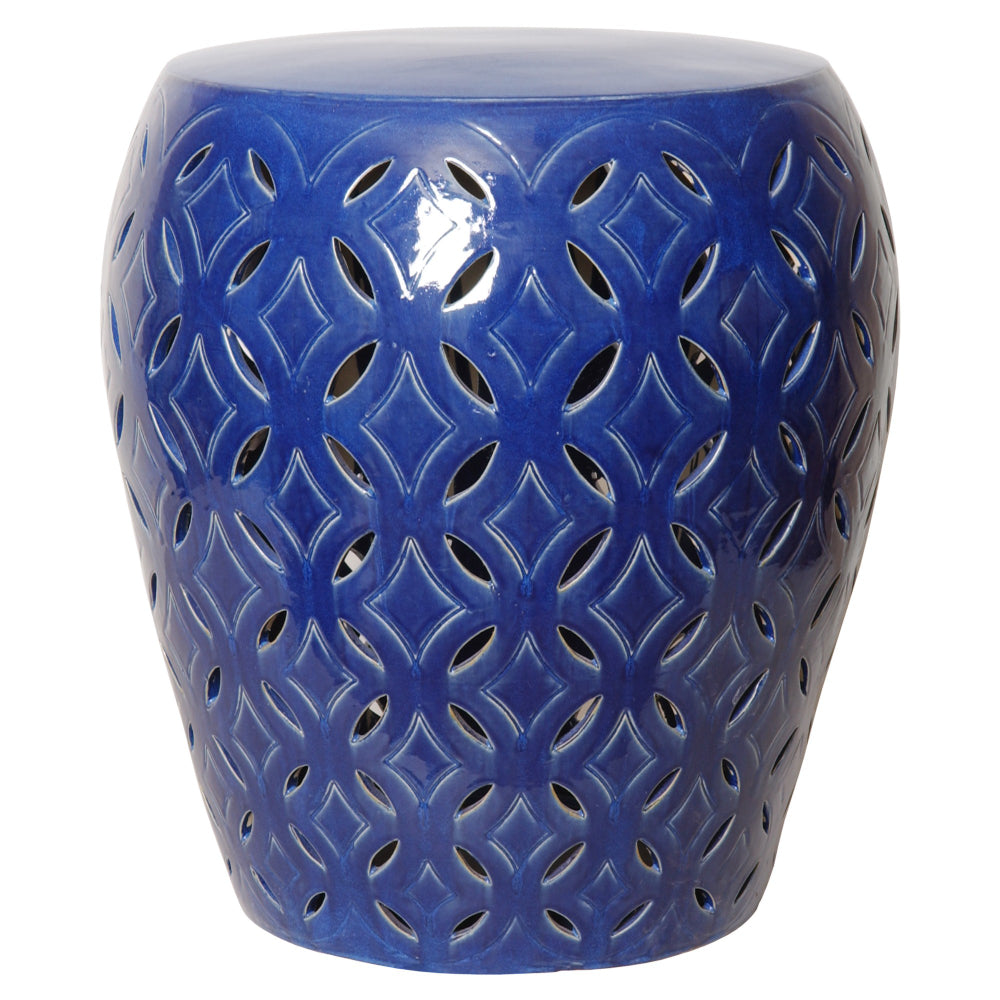 Large Lattice Garden Stool Blue Scenario Home - Main Image