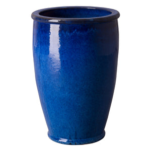 Round Ceramic Rim Planter with a Blue Glaze