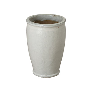 Round Ceramic Rim Planter with a Distressed White Glaze