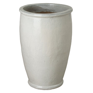 Round Ceramic Rim Planter with a Distressed White Glaze