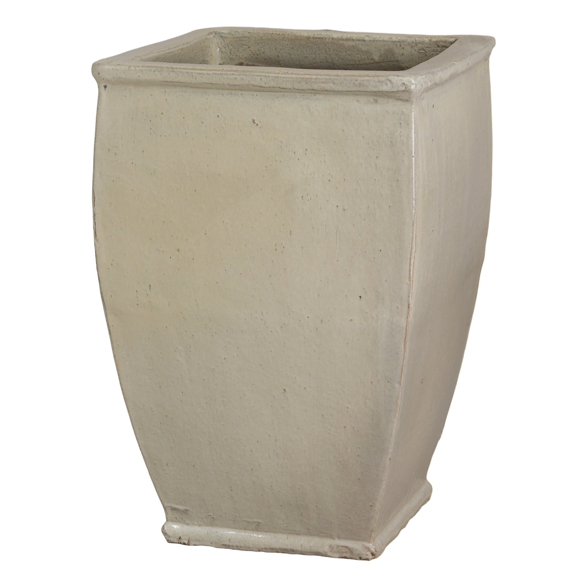 Large Square Planter with a Distressed White Glaze