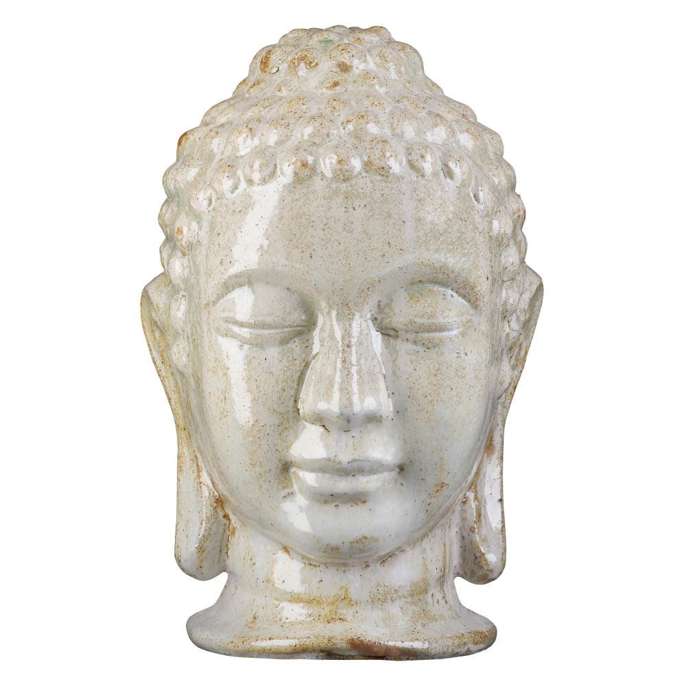 Large Buddha Head - Distressed White Glaze