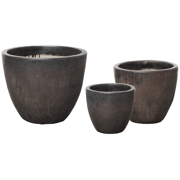 Round Tapered Ceramic Planter - Gunmetal (Set of 3)