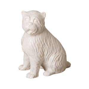 Decorative Ceramic Highland Terrier Sculpture – White Crackle