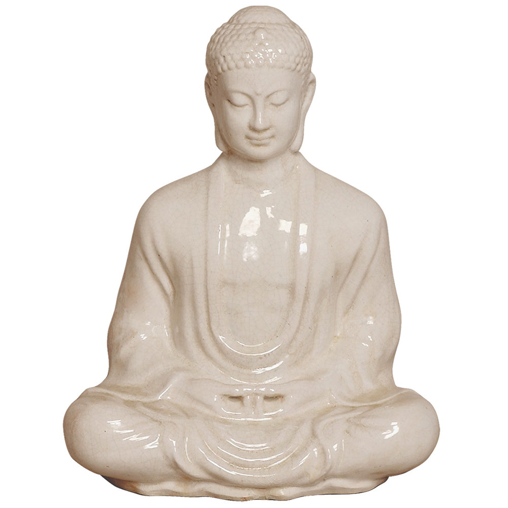 Large Meditating Buddha Statue - Cream