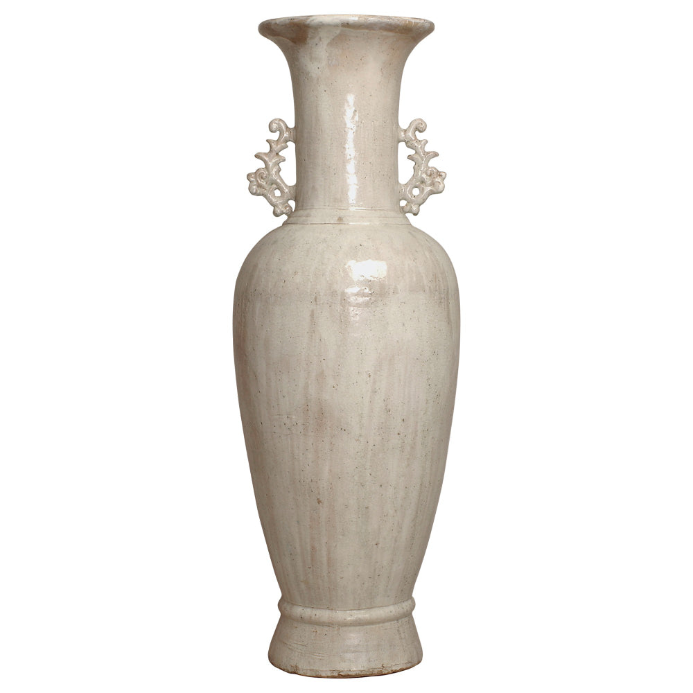 Tall Two-Handled Vase  – White Crackle