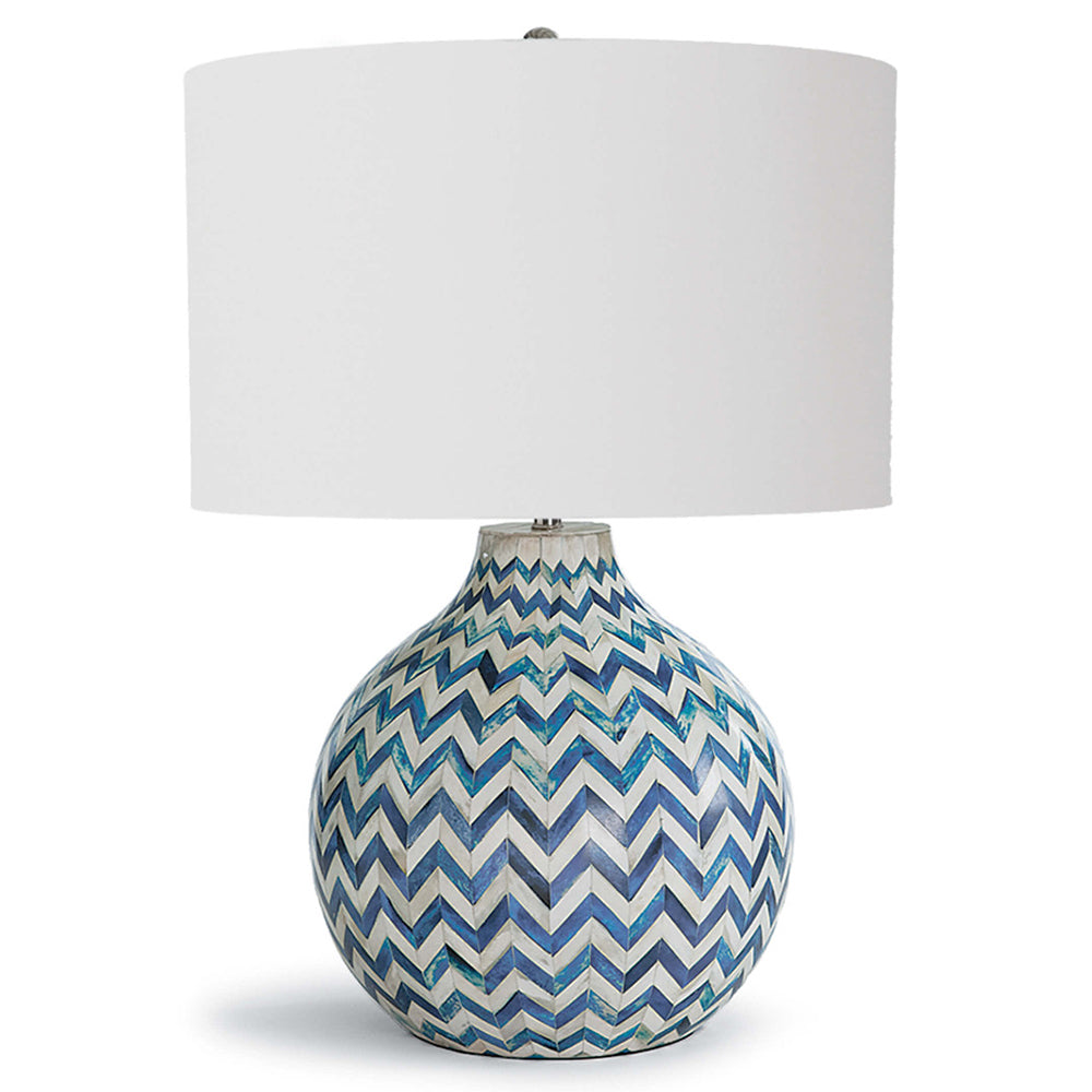 Regina Andrew Inlaid Bone Chevron Table Lamp with Linen Shade – Blue
