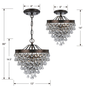 Calypso 3 Light Crystal Teardrop Bronze Mini Chandelier