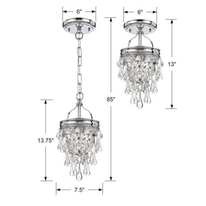 Calypso 1 Light Crystal Teardrop Polished Chrome Mini Chandelier