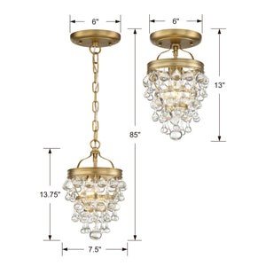 Calypso 1 Light Crystal Teardrop Vibrant Gold Mini Chandelier