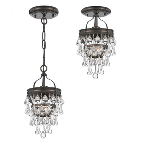 Calypso 1 Light Crystal Teardrop Bronze Mini Chandelier