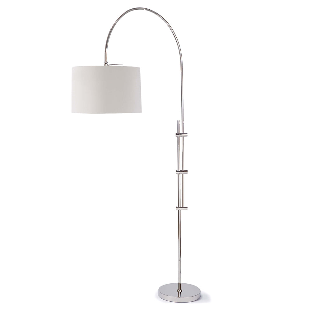 Regina Andrew Arc Neck Floor Lamp with Linen Shade – Polished Nickel