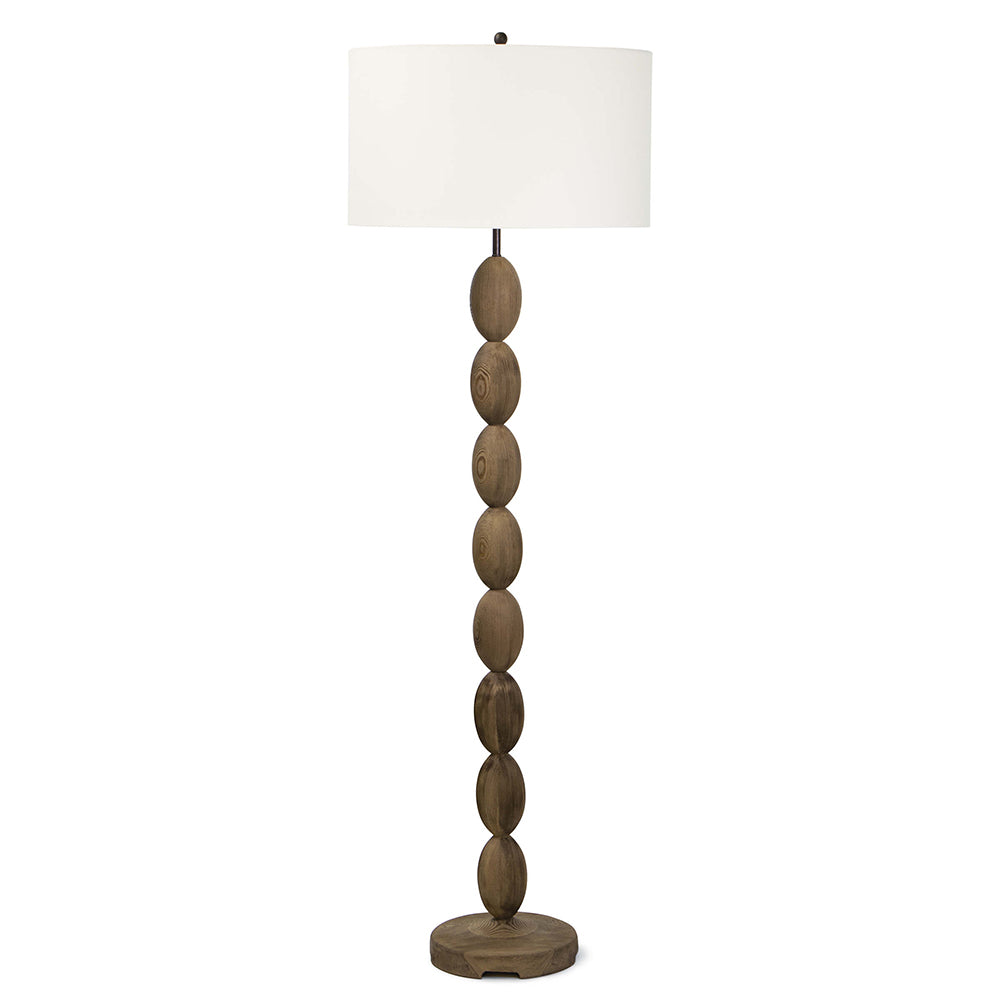 Turned Wood Floor Lamp with Linen Shade