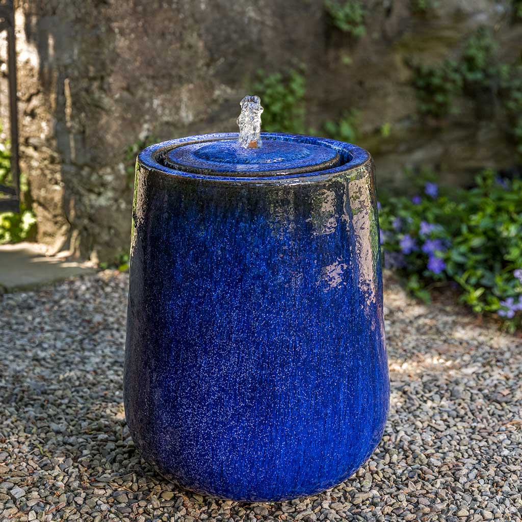 Glazed Terra Cotta Teardrop Fountain - Riviera Blue