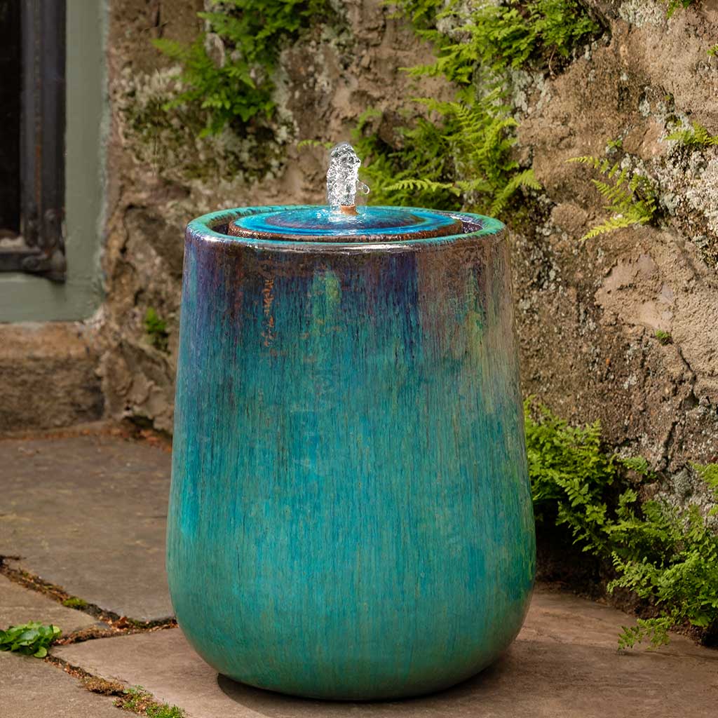 Glazed Terra Cotta Teardrop Fountain - Mediterranean Blue