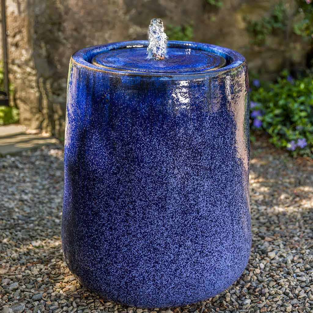 Large Glazed Terra Cotta Teardrop Fountain - Riviera Blue