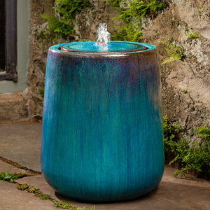 Large Glazed Terra Cotta Teardrop Fountain - Mediterranean Blue