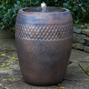 Tall Glazed Terra Cotta Fountain with Patterned Band - Bronze