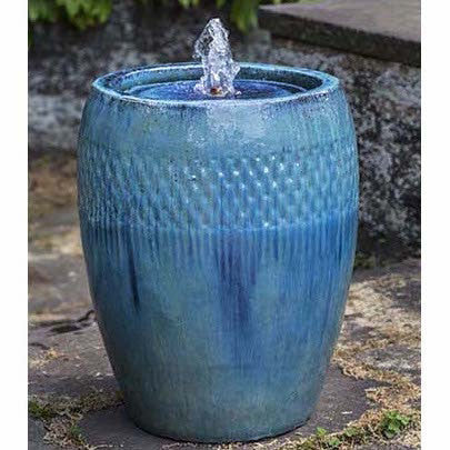 Tall Round Garden Fountain - Blue