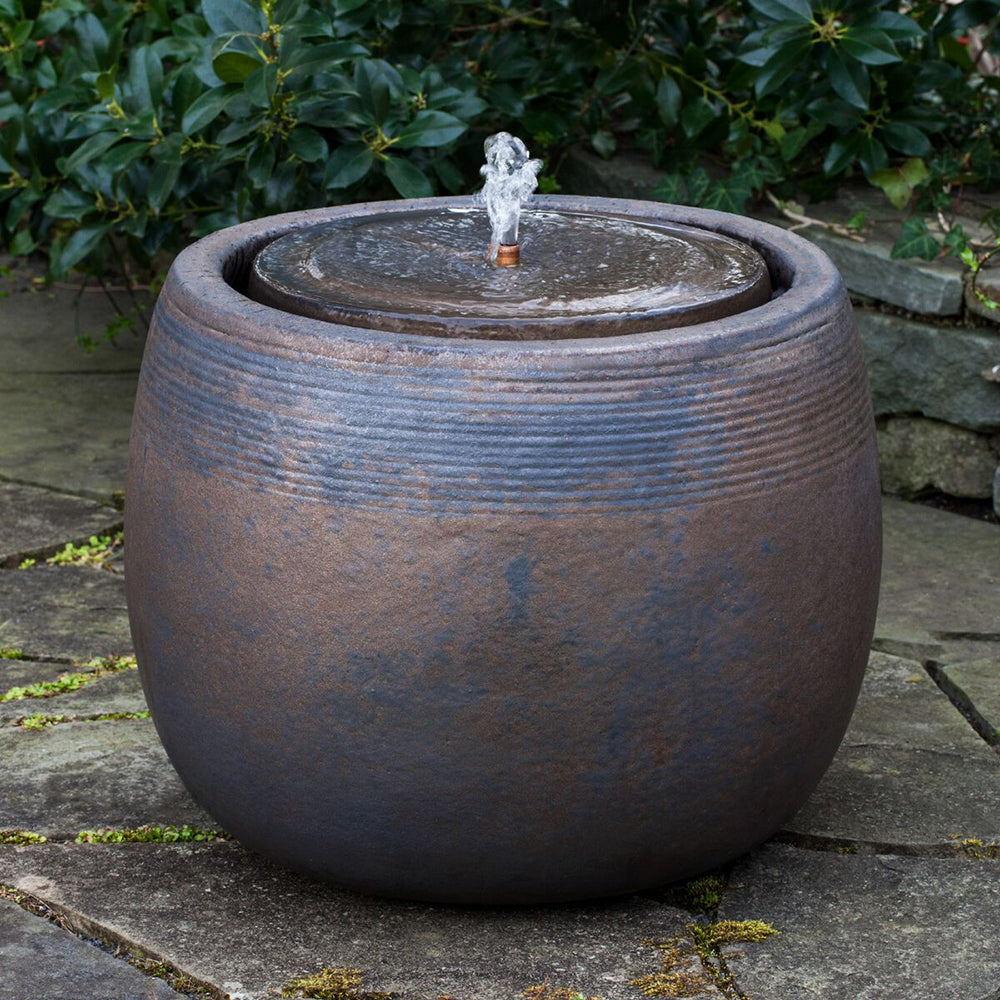 Concentric Rings Glazed Terra Cotta Fountain - Bronze