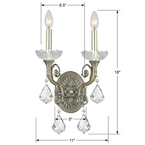 Majestic 2 Light Hand Cut Crystal Historic Brass Sconce