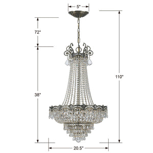 Majestic 8 Light Hand Cut Crystal Historic Brass Chandelier
