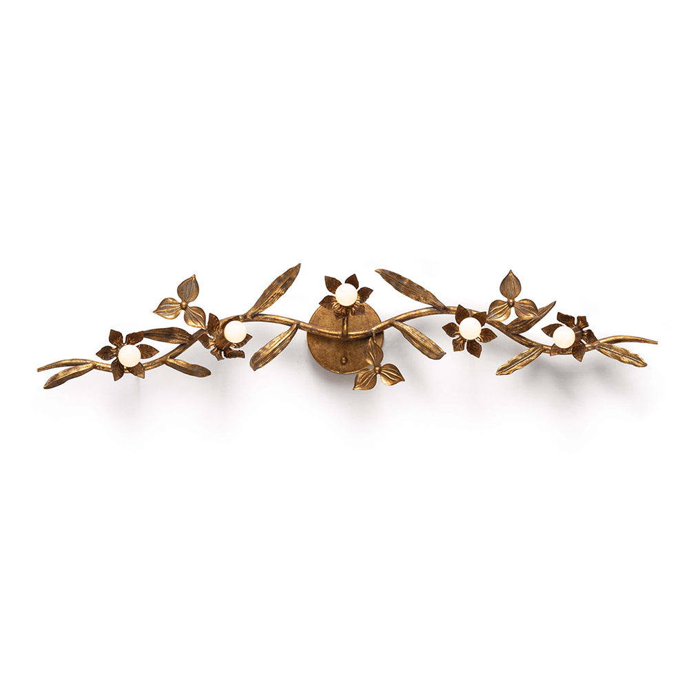Trilium Flowered Branch 5-Bulb Brass Sconce