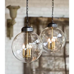 Southern Living 3-Bulb Clear Globe Pendant – Oil Rubbed Bronze & Natural Brass