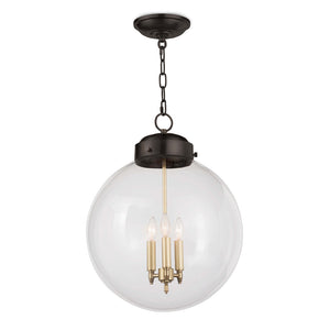 Southern Living 3-Bulb Clear Globe Pendant – Oil Rubbed Bronze & Natural Brass