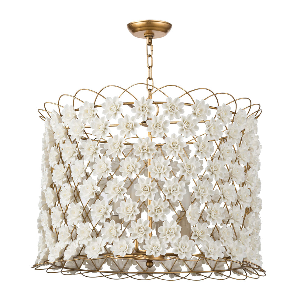 Regina Andrew Porcelain Flowers Drum Chandelier – White & Gold