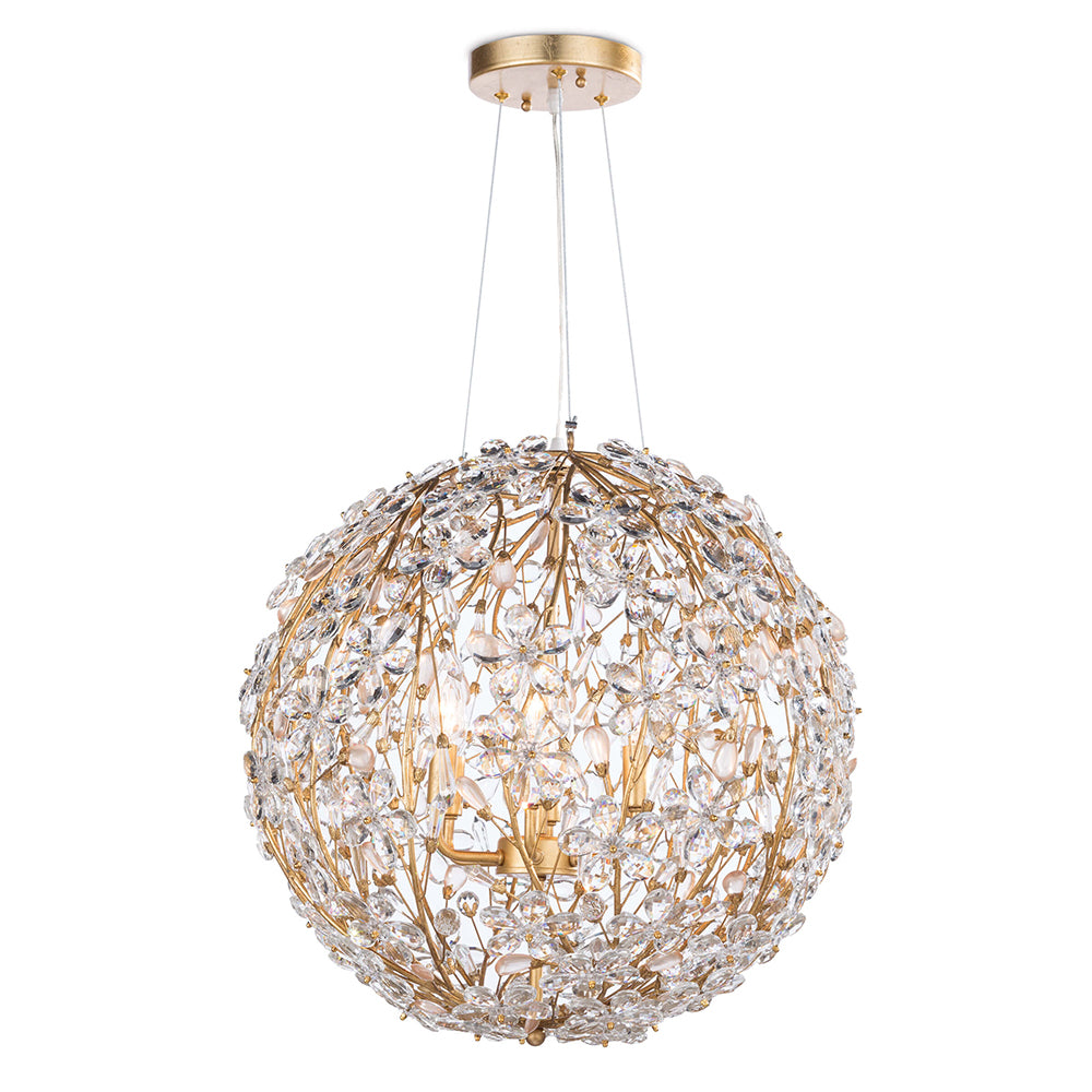 Regina Andrew Small Globe Chandelier with Crystal Flowers – Gold Leaf